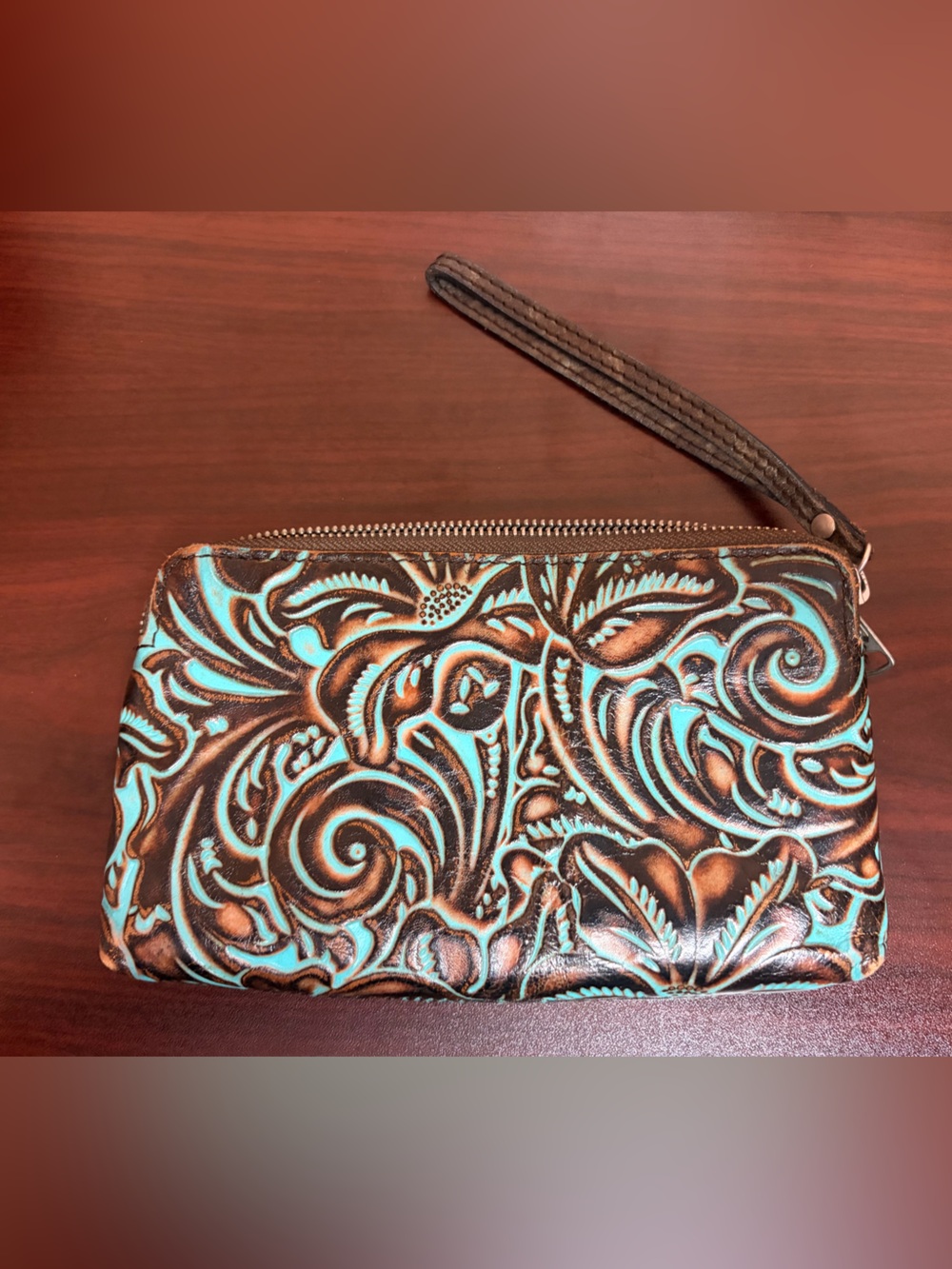 Patricia Nash, embroidered Turquoise & Brown Wristlet Wallet - Women